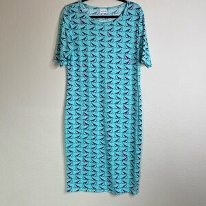 Lularoe Julia women’s large sparrow birds blue turquoise EUC